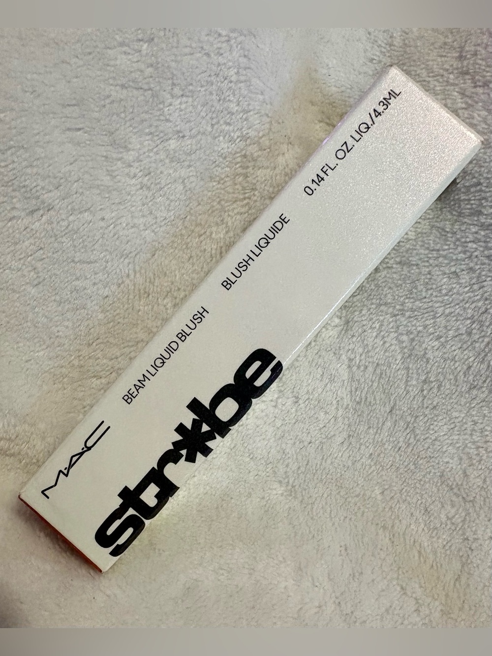 MAC Cosmetics Stripped Beam Liquid Blush — White Packaging with Black Text